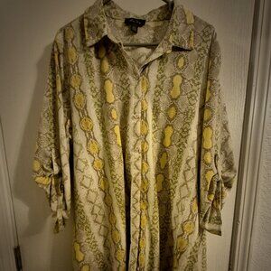 Yellow and Tan Snakeskin Print Long-sleeved Shirt